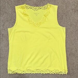 Coldwater Creek Bright Yellow Lace-Trim Tank